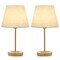 Set of 2 Wooden Bedside Table Lamps with Linen Shade – Modern Desk Lamps for Bedroom, Office, Nursery – UL Certified, Warm Eye-Caring Light, Compact 15.4" Height